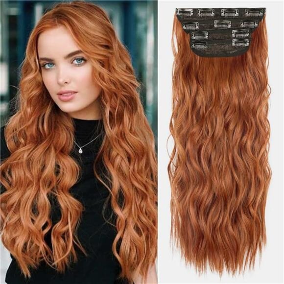 4PCS Clip in Hair Extensions, Copper Red